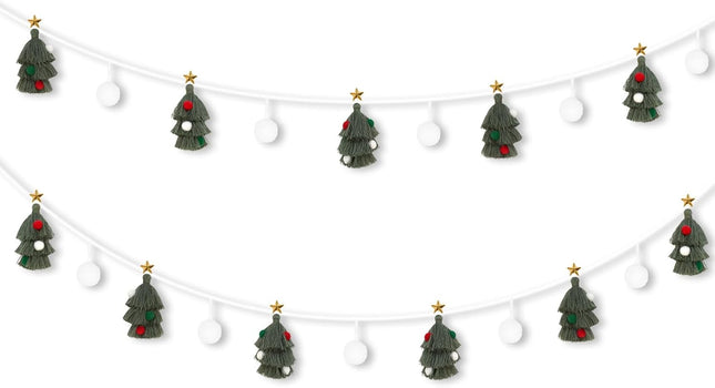 OAOLEER Boho Christmas Tree Tassels Garland, Christmas Banner Decor for Holiday Cottage Mantel, Kids Bedroom, Nursery, Baby Shower, Woodland and Playroom Decors