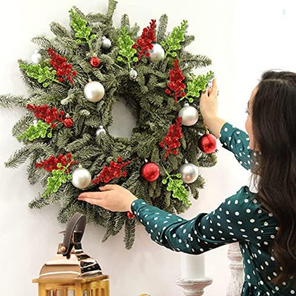 Geosar 16 Pcs Christmas Berry for Christmas Tree Winter Berries Pick Decorative Xmas Artificial Berry Stems for Wreath Garland Glitter Crafts DIY Ornaments for Holiday Home Party Decor(Red, Green)