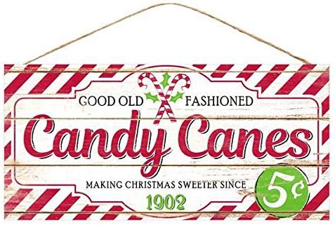 Vintage Candy Canes Christmas Sign - 12.5" x 6", Red and White Wooden Home Decor, Candy Cane Stripes, Kitchen, Yard, Front Door, Patio, Classroom, Office, Daycare, Christmas Tree Lot, Fundraiser