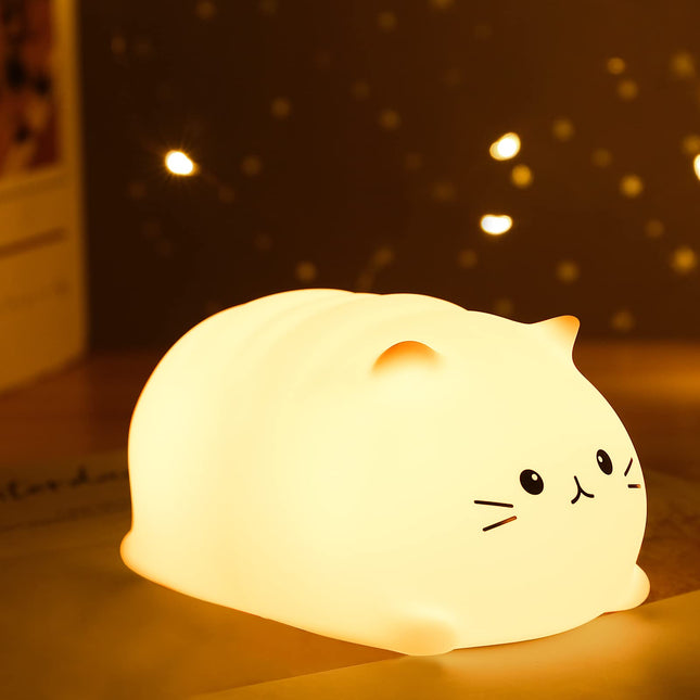 ZKLiLi Cat Night Light, Cute Cat Nursery Lights USB Rechargeable Cat Lamp Nightlight Birthday Christmas with 7-Color Breathing Modes for Kids Baby Children (Cat - MB)