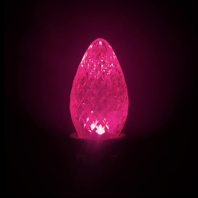 UL Listed Box of 25 C7 Led Replacement Bulbs,2 SMD LEDs in Each C7 Dimmable Lights Bulb for Outdoor String Lights,Full Waterproof and Break Resistant (Pink Color)
