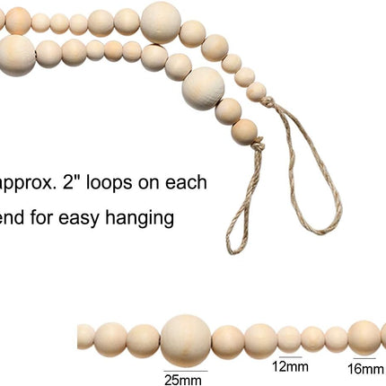 2PCS 86in Christmas Wood Bead Garland, Creative Wooden Beads Garland for Christmas Valentine‘s Day Decor, Farmhouse Wall Home Rustic Country Natural Holiday Decoration Hanging Prayer Beads