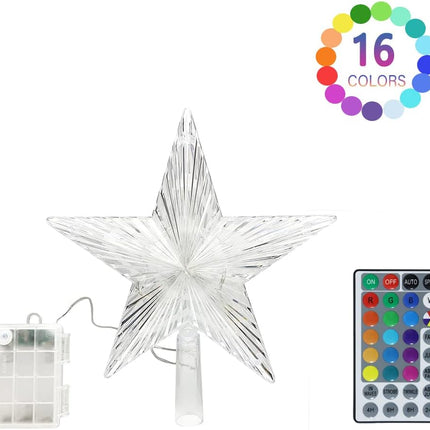 Christmas Star Tree Topper Lights 9.5inch 10LED Multicolour with Versatile Remote Controller 3AA Battery Powered Tree-top Star for Xmas Tree Home Decoration（Indoor and Outdoor ）