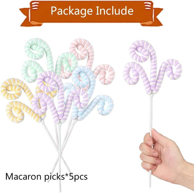 5Pcs/Set Macaron Color Christmas Tree Picks Pastel Candy Shape Christmas Tree Topper 14.5” Christmas Curly Picks with Gitter Sequins Ornaments for Home Xmas Tree Vase Garland Holiday Party Decor