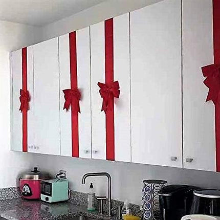 4 PCS Cabinet Door Festive Ribbons and Bows Decoration Holidays, Red