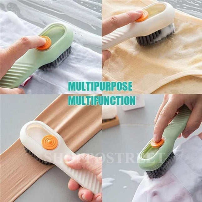 Eloxee Soap Dispensing Cleaning Brush with Handle Scrubbing Reusable Washing Shoe Brush for Shoes Clothes Cleaning (2 in 1 Brush)