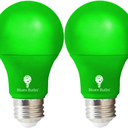 Bluex Bulbs 2 Pack Bluex LED A19 Green Light Bulb - 9W (60Watt Equivalent) - E26 Base LED Green Lights, Party Decoration, Porch, Home Lighting, Holiday Lighting, Decorative Illumination Green Bulb