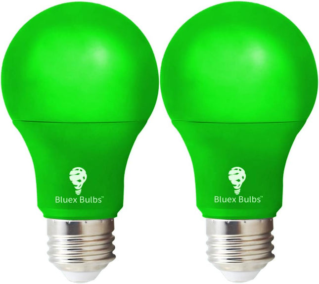 Bluex Bulbs 2 Pack Bluex LED A19 Green Light Bulb - 9W (60Watt Equivalent) - E26 Base LED Green Lights, Party Decoration, Porch, Home Lighting, Holiday Lighting, Decorative Illumination Green Bulb