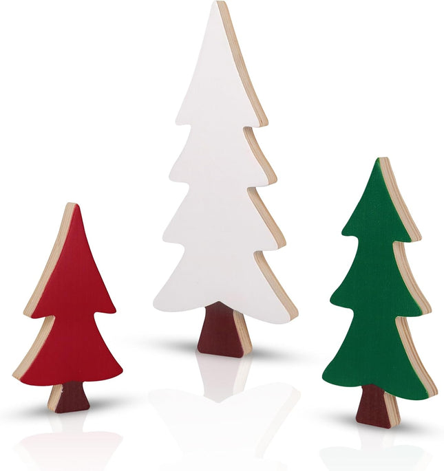 Christmas Decorations Indoor, 3pcs Wooden Christmas Tree Tabletop Ornaments for Christmas Decor, Table Decor Sanding Christmas Tree Wood Sign for Home Office Farmhouse Centerpieces Original