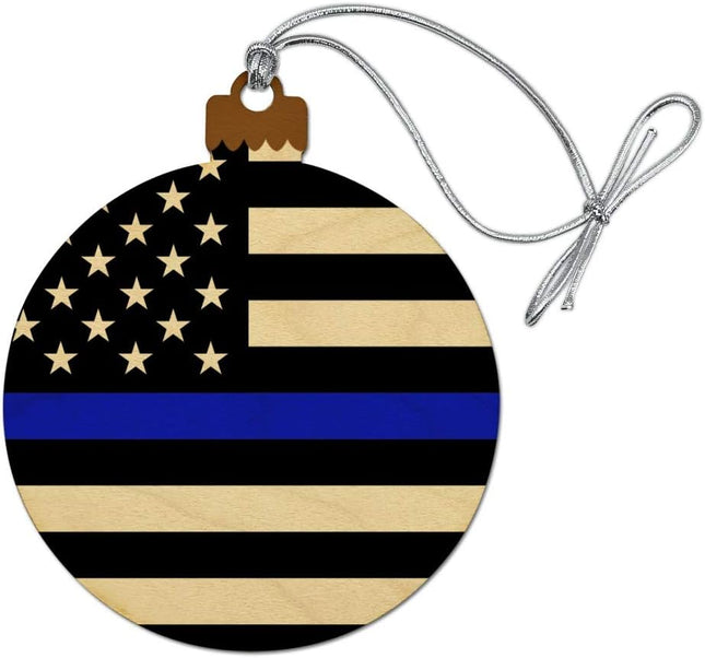 GRAPHICS & MORE Thin Blue Line American Flag Wood Christmas Tree Holiday Ornament