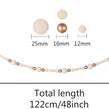 Christmas Wooden Bead Garland Xmas Wooden Tree Beads Rustic Decorative Christmas Tree Farmhouse Decor for Mantle Fireplace Staircase (Natural & Gold)