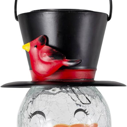 Snowman Solar Lantern, Crackle Glass Solar Lanterns Outdoor Waterproof, Hanging Christmas Lantern for Garden Patio Holiday Decor