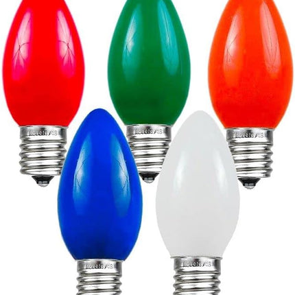 Novelty Lights Ceramic Christmas Replacement Bulbs - Outdoor Individual Bulbs For Events, Holiday Parties, Patios, And More - C7/E12 Candelabra Base, 5 Watt Lights (Multicolor, 25 Pack)