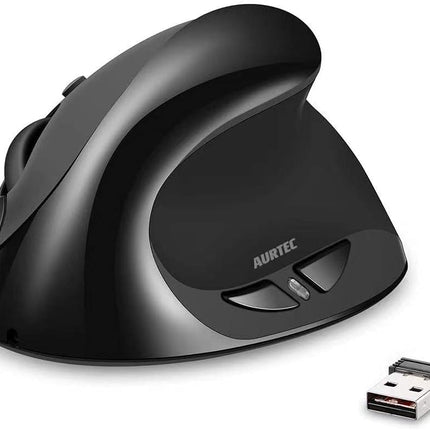 AURTEC Vertical Mouse, Rechargeable 2.4G Wireless Ergonomic Mice with USB Receiver, 6 Buttons and 3 Adjustable DPI 800/1200/1600, Black
