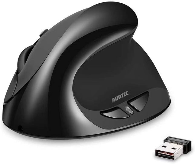 AURTEC Vertical Mouse, Rechargeable 2.4G Wireless Ergonomic Mice with USB Receiver, 6 Buttons and 3 Adjustable DPI 800/1200/1600, Black