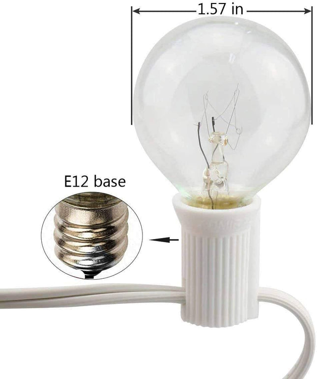 Couah 50FT Outdoor String Lights, 52 Clear Bulbs G40 Clear Globe String Lights Warm Light Bulb Christmas String Lights -5 Watt/120V / E12 Base -White Wire