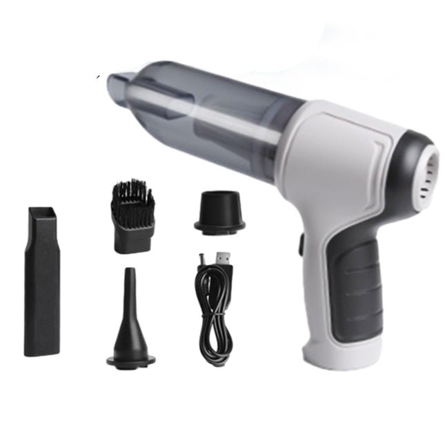 Mini Cordless Car Vacuum Cleaner, Wireless Handheld Usb Chargeable, 9000Pa Strong Suction, 3 In 1 Dust Buster&Air Blower&Hand Pump, Dry&Wet Use Car, Keyboard, Inflatedeflate Swim Ring White