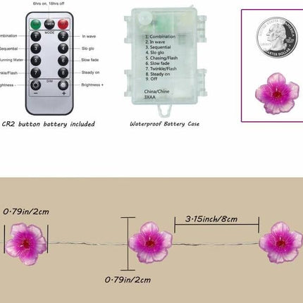 Pink Cherry Blossom Flower String Lights 40 LED 13FT Sakura Decorative Lights Battery Operated Light with Remote, Christmas Novelty Fairy Light for Girl Bedroom, Party, Garden