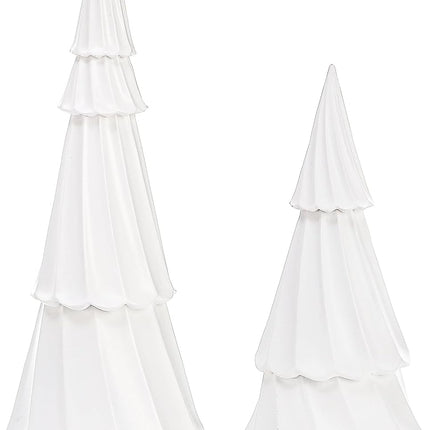 Suwimut Set of 2 Resin Christmas Trees, Tabletop White Christmas Tree Figurine Holiday Party Home Table Decorations, Desk Centerpieces for Christmas Decor