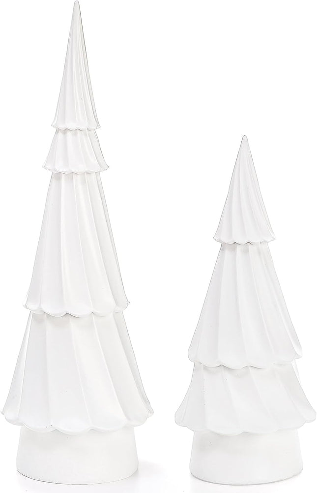 Suwimut Set of 2 Resin Christmas Trees, Tabletop White Christmas Tree Figurine Holiday Party Home Table Decorations, Desk Centerpieces for Christmas Decor