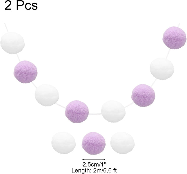 uxcell 2pcs Pom Pom Garland 6.6 Ft 30 Balls Colorful Felt Ball Garland for Wall Christmas Tree Decor Birthday Banner Easter Party Decorations, White, Light Purple