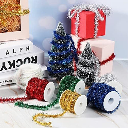 Xinnun 60 Yard Christmas Tinsel Garland Colorful Glitter Christmas Garland Thin Metallic Tinsel Garland Tinsel Wire Christmas Ribbon for Wedding Birthday(Red, Green)