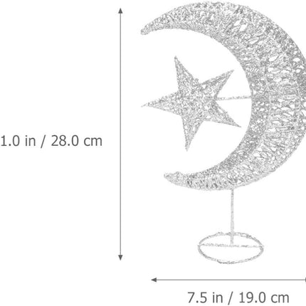Uonlytech Wrought Iron Christmas Tree Topper, Glittering Star and Moon Tree Topper for Christmas Tree Home Outdoor Decorations(Silver 20cm)