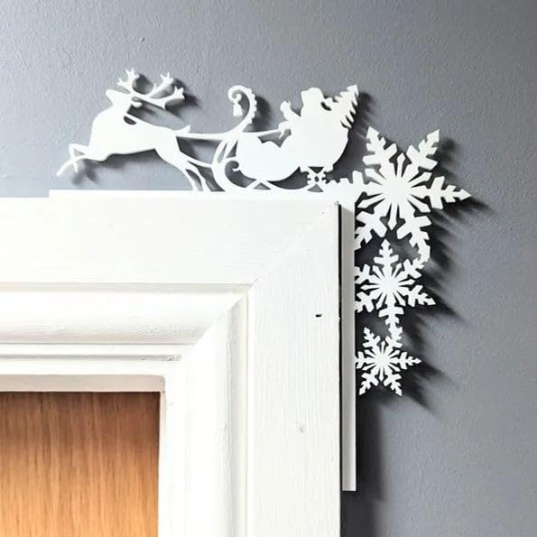 Christmas Door Topper Holiday Home Decor Funny Snowman Santa Claus Top Door Frame Corner Sign Decorations, Windows Walls DIY Craft for Christmas Party Ornament (Sleigh)