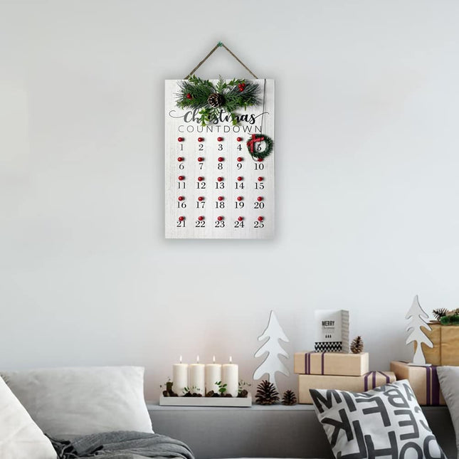Christmas Countdown Pine Cones Wreath Calendar Advance Count Down Rustic Vintage Winter Wooden Decorations Hanging Plaque Wall Art Ornament for Indoor Outdoor Holiday Home Xmas 14.8" x 10"
