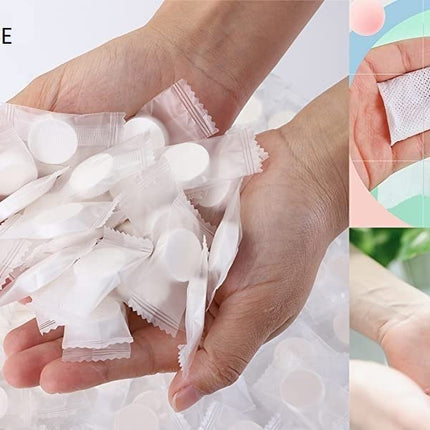 Skyzone 98Pcs Outdoor Travel Portable Compressed Tissue Tablet Face Towel Disposable Magic Towel Tablet Capsules Cloth Coin Wipes Paper Cotton Tissue Expand With Water