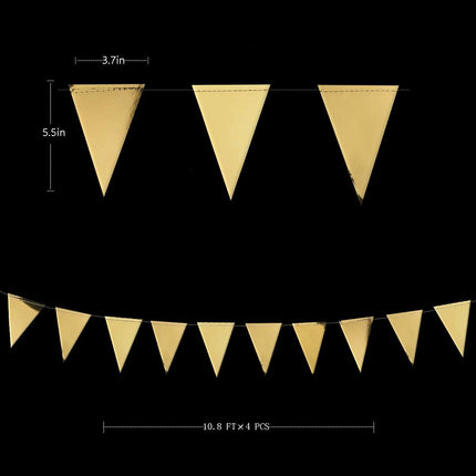 40Ft Gold Party Decoration Triangle Flag Banner Double Sided Metallic Paper Pennant Bunting Garland for Graduation Wedding Bridal Shower Birthday Bachelorette Engagement Anniversary Hen Party Supplies