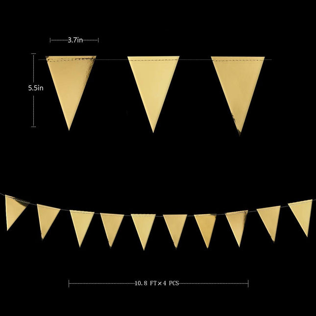 40Ft Gold Party Decoration Triangle Flag Banner Double Sided Metallic Paper Pennant Bunting Garland for Graduation Wedding Bridal Shower Birthday Bachelorette Engagement Anniversary Hen Party Supplies