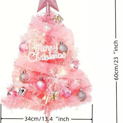 24" 2ft Tabletop Mini Pink Christmas Tree with Light and Star Topper and Ornaments.Pink Chrismas Decoration