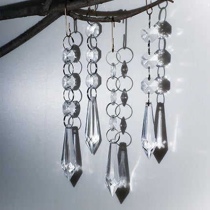 Jetec 36 Pcs Crystal Christmas Tree Ornaments Clear Glass Hanging Ornaments for Centerpieces Icicle Prisms Crystal Chandelier Bead Garland Crystal Ornament for Xmas Tree Window Home Decoration