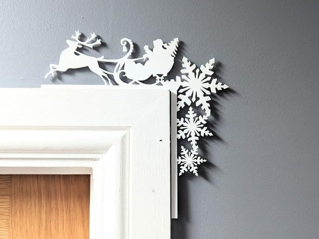 Christmas Door Topper Holiday Home Decor Funny Snowman Santa Claus Top Door Frame Corner Sign Decorations, Windows Walls DIY Craft for Christmas Party Ornament (Sleigh)