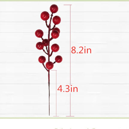 40pcs Red Berry Stems for Christmas Tree Decoration Artificial Holly, Easy to Bend, Durable - Large Red Berries Stems for Festive Decorations