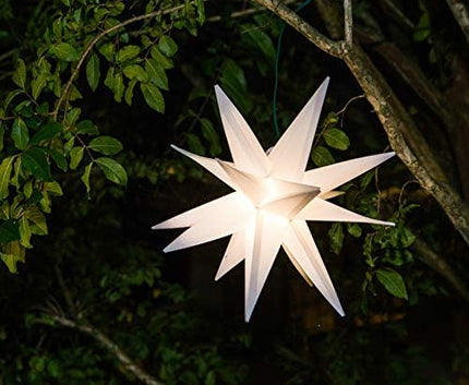 Elf Logic Large 12” Easy Assembly Warm White LED Moravian Star - Hanging Outdoor Christmas Light - Use as Holiday Decoration, Porch Light, 3D Fixture, Advent Star, Wedding & Ballroom Venue Decor