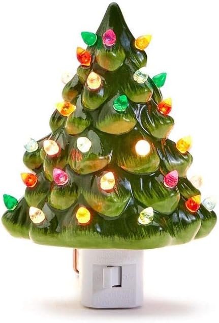 Two's Company Vintage Christmas Tree Nightlight Wall Decor Lamp - Handpainted Ceramic Night Light