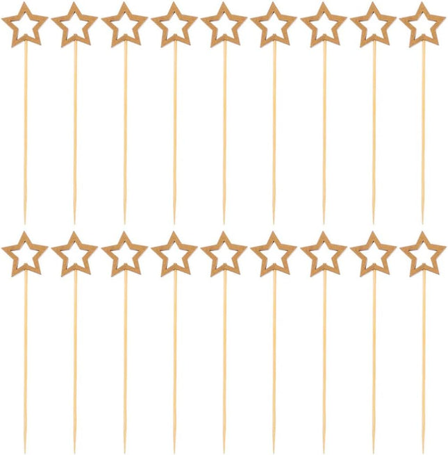 NUOBESTY Vintage Decor 100Pcs Gold Star Cocktail Picks Wood Toothpicks Martini Picks Handmade Food Fruit Drinks Skewer Sticks for Drinks Party Food Decoration Nativity Decor