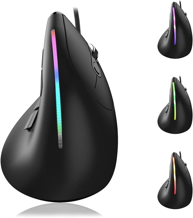 AFUNTA 12800 DPI RGB Gaming Mouse, Ergonomic Mouse Optical Wired Vertical Mouse with 9 Programmable Buttons, for Gamer PC Laptop(T50)