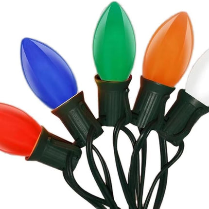 25 Pack Multicolor C7 Led Christmas Light Bulbs, C7 Replacement Bulbs for Christmas Outdoor String Lights, E12 Base LED Bulbs, 0.6W Ceramic Led Night Light Bulb, 2700K Warm White -Multicolor