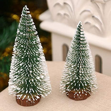 Mini Christmas Tree Snow Frost Sisal Trees Desktop Mini Pine Tree Bottle Brush Trees for Christmas Party Home Decoration(8 Pcs 2 Size: 10/15cm Height)