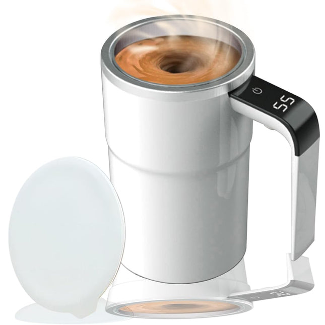 380ML Smart Magnetic Stirring Cup w/LCD & Temperature Detection Self-stirring Coffee Mug Magnetic Stirring Cup Rechargeable Automatic Mixing Cup for Coffee Tea Hot Chocolate - White