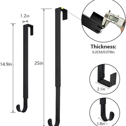 Wreath Hanger, Adjustable Over The Door Wreath Hanger from 14.9 to 25 Inches & Wreath Holder & Wreath Door Hanger for Front Door Decor 20 lbs Larger Christmas Decorations Hook (Black)