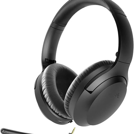 Avantree Aria - Bluetooth Noise Cancelling Over Ear Headphones with Microphone, Detachable Boom Mic for Business Calls, 35H Playtime, Wireless & Wired Headset for Phone PC Computer Laptop