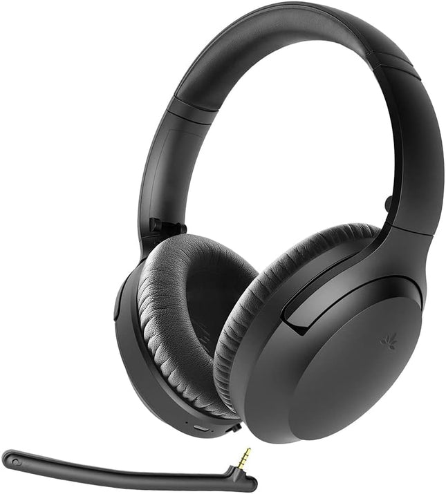 Avantree Aria - Bluetooth Noise Cancelling Over Ear Headphones with Microphone, Detachable Boom Mic for Business Calls, 35H Playtime, Wireless & Wired Headset for Phone PC Computer Laptop