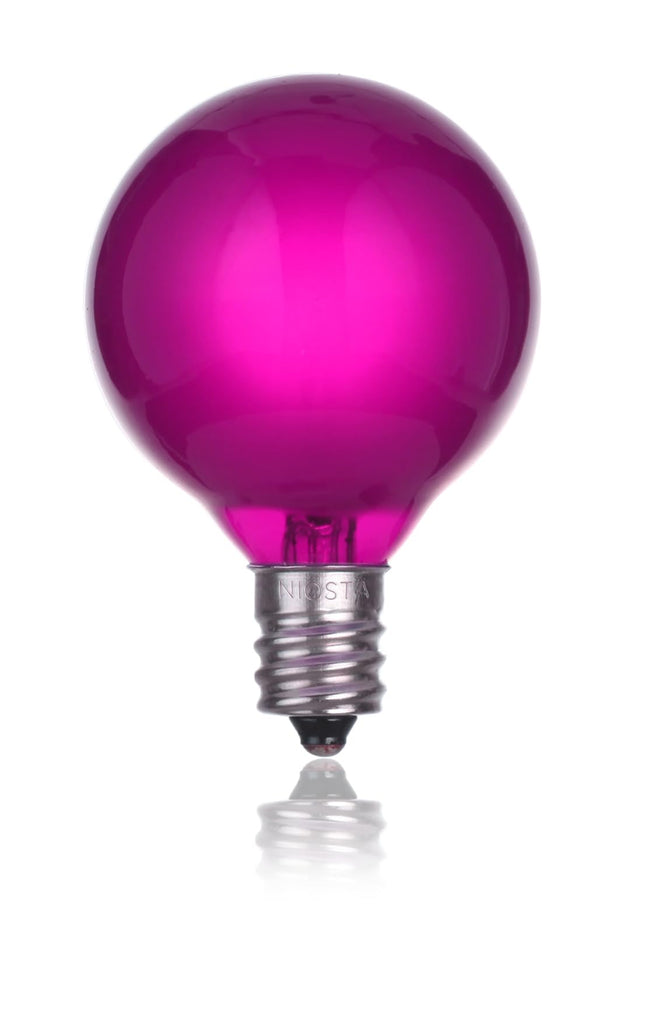 NIOSTA 25 Pack G40 Globe Christmas Replacement Bulbs, Frosted Pink Glass Incandescent Light Bulbs, E12/C7 Candelabra Base, UL Listed Patio String Lights Bulbs for Indoor Outdoor Decorative, 5W