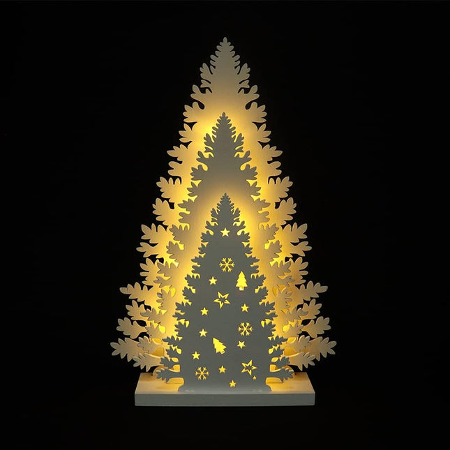 Wooden Christmas Tree Tabletop Decor, LED Wood Craft Christmas Trees Light 2AA Battery Powered 13 inch for Xmas Home Decorations(Indoor)