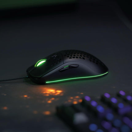 Arozzi Favo Ultra Lightweight Customizable RGB Gaming Mouse with Honeycomb Pattern Pixart 3389 Sensor and Omron 20M Switches - Black