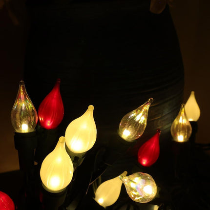 Red White C3 Flame Christmas Lights Outdoor 50 LED Plug in Waterproof Extendable Green Wire for Indoor Patio Xmas Thanksgiving Tree Decoration